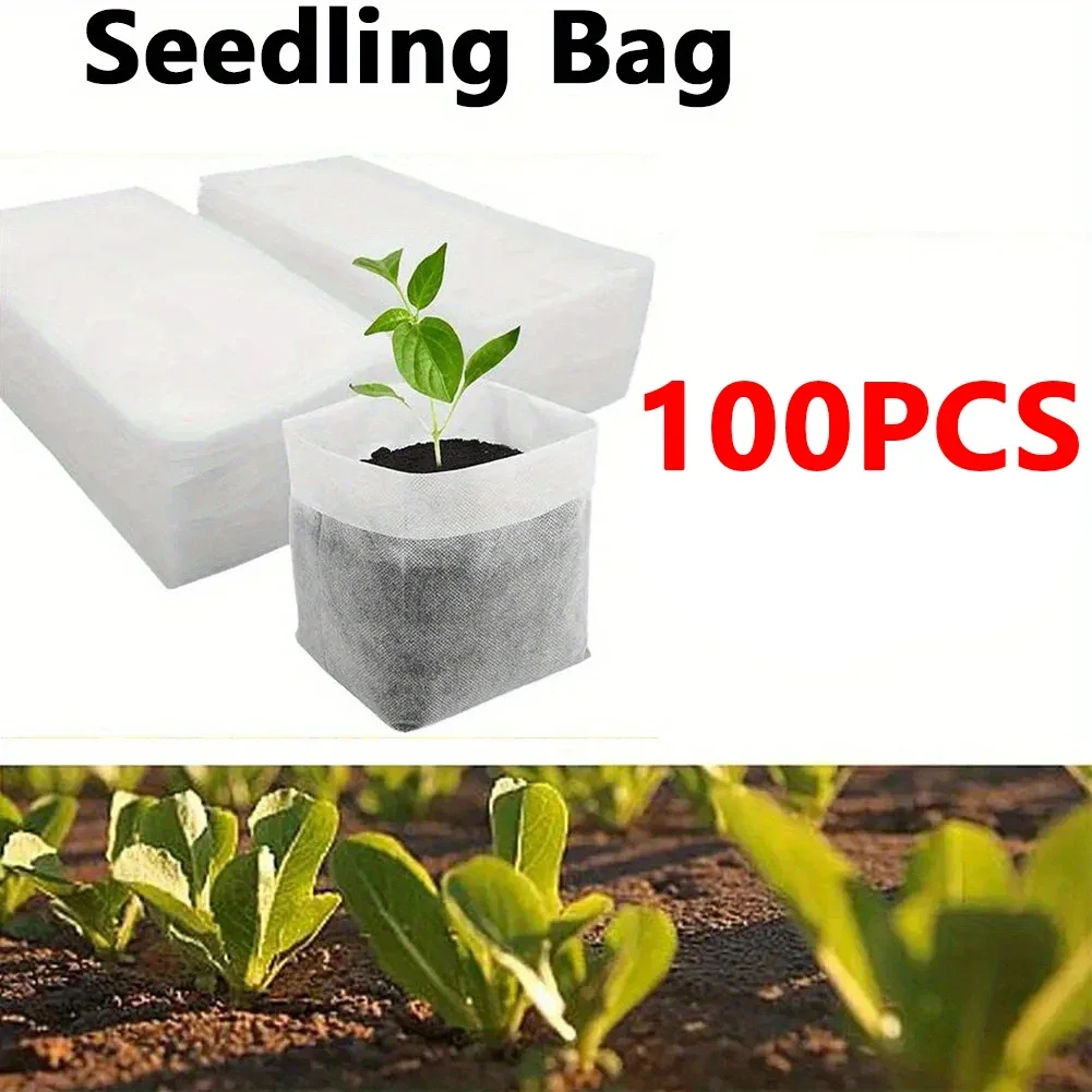 

100pcs Biodegradable Seed Nursery Bags, Non-Woven Plants GrowBags, Fabric Seedling Pots Plants Pouch, Home Garden Supply