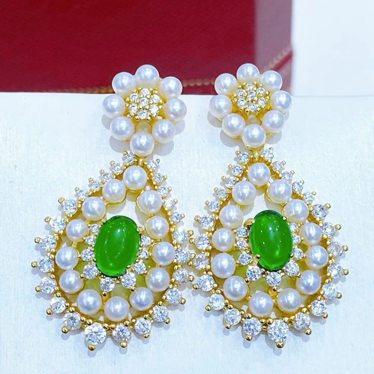 Certificate 925 Silver Natural 3mm Aurora Akoya Pearl Ear Stud Vintage Oval Lab Grown Emerald Court Pave CZ Drop Earrings Jewel