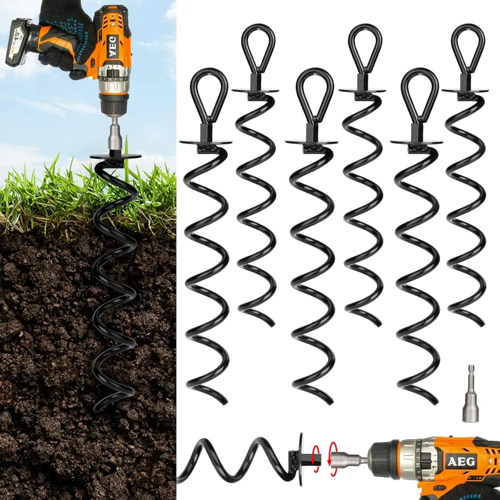 Heavy Duty 15.3 Inch Ground Anchors Screw in Spiral Earth Auger Stakes for Trampoline Tent Shed Fence Swing Set Garden High