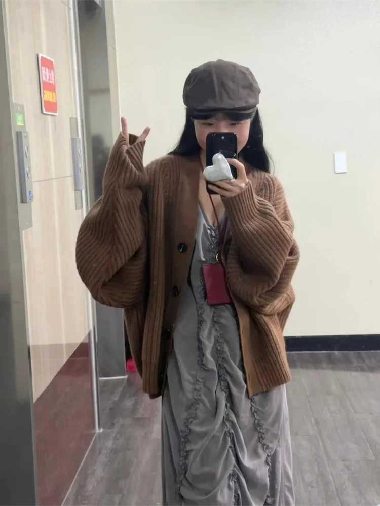 

Soft Cozy V-Ne Knitted Open Cardigan Women's Loose Versatile Lazy Sle Top Qui very Loose Fit Long Sve