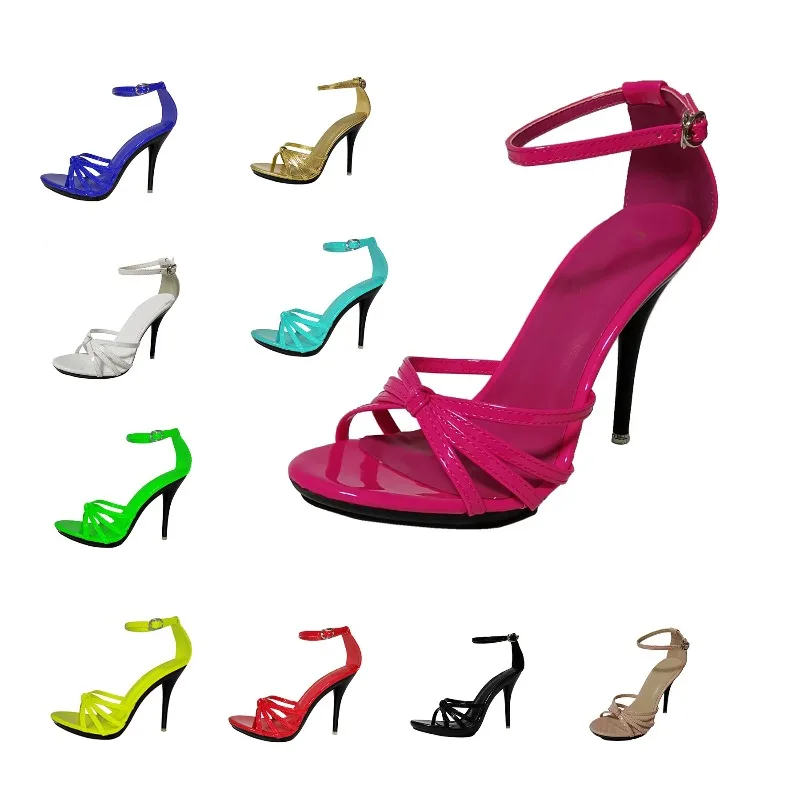 

Summer OpenToe High Heel Ankle-Wrap Women's Sandals 10cm Wedding Party Thin Heel Heels Red Narrow Band Stilettos Large-size 43