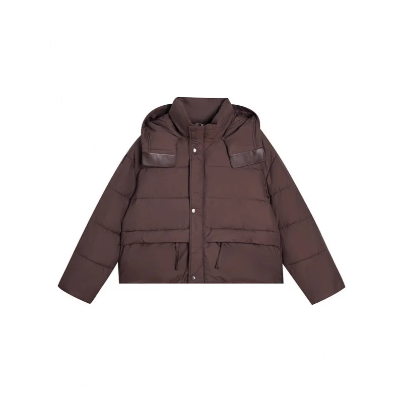 Hooded Women Parkas Jackets Oversize Short Coats Solid Turn Down Collar Zipper Loose Fit Thick Office Lady  Casual 2025 Winter