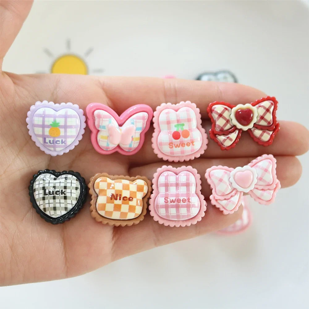 10PCS Shiny Plaid Heart Series Miniature Flat Back Resin Cabochons For Hairpin Scrapbooking DIY Home Decor Craft Accessories