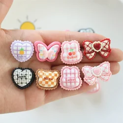 10PCS Shiny Plaid Heart Series Miniature Flat Back Resin Cabochons For Hairpin Scrapbooking DIY Home Decor Craft Accessories