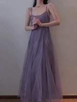 Slimming Effect Purple Mesh Ankle-Length Dress Women's plus Size Strapless Gown Korean Style High Waist A-Line Skirt - Image 3