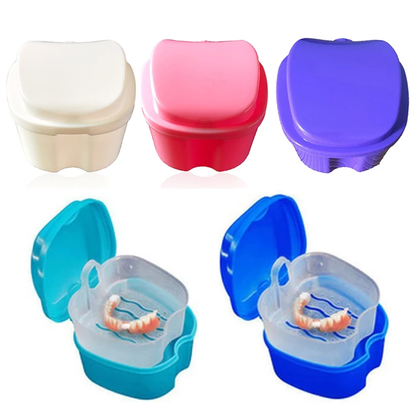 Artificial Tooth Organizer Denture Bath Box Case False Teeth Storage Box With Hanging Net Container Oral Hygiene Supplies