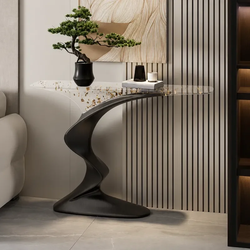Custom Transparent Gold Foil Welcome Pine Entrance Table for Corridor Light Luxury High End View Console