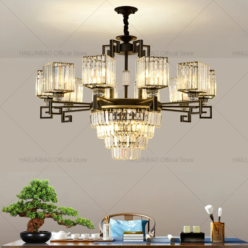 

New Chinese Crystal Chandelier Modern Simple Home Led Bedroom Chandelier Hall Dining Room Light Luxury Livingroom Lighting Lamps