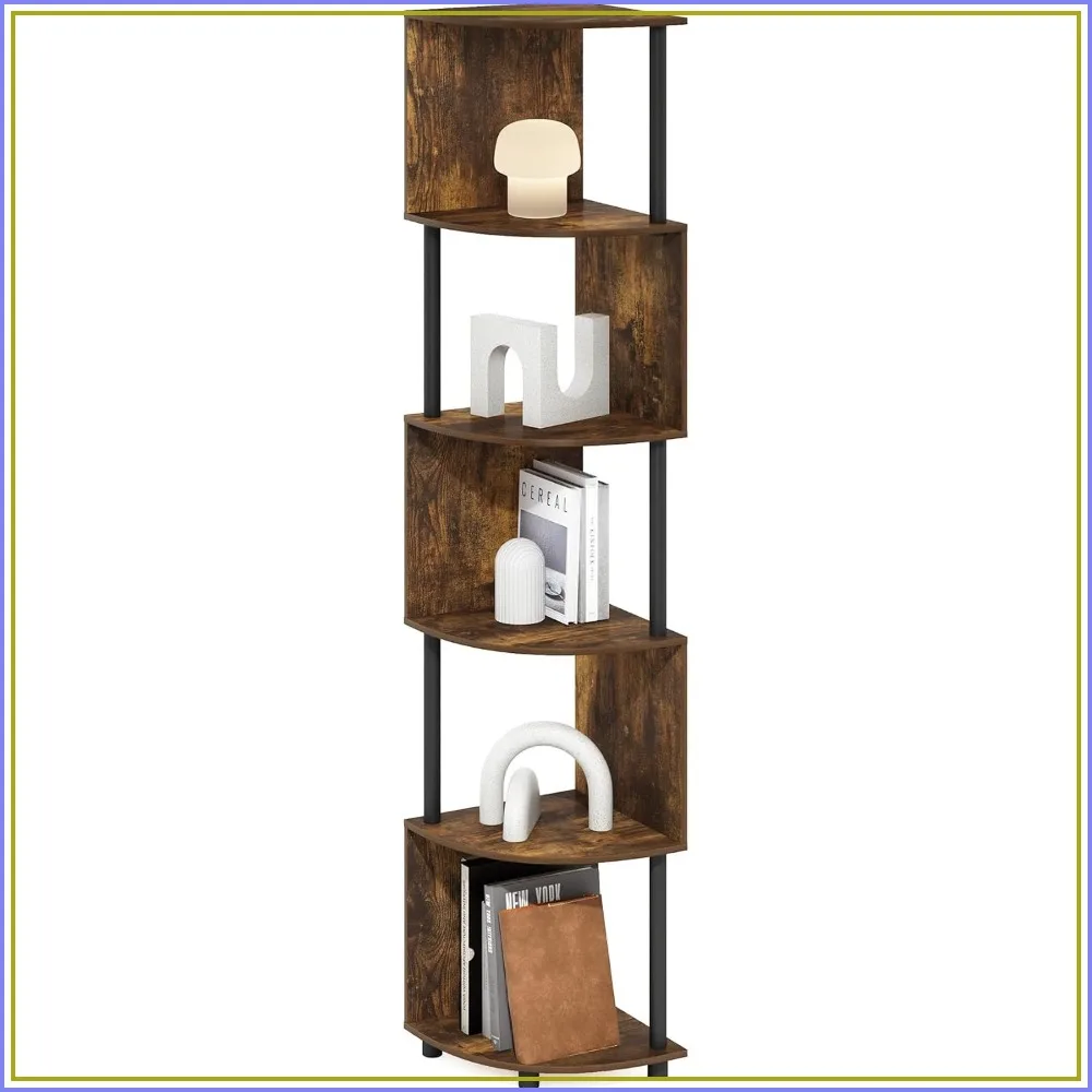 5-Tier Corner Bookshelf, Zigzag Storage Shelves, Display Rack for Living Room, Amber Pine