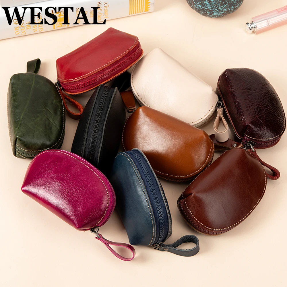 

WESTAL Genuine Leather Coin Purse for Women Lipstick Wallet Key Holders Small Muliti-colors Coin Wallet 8058