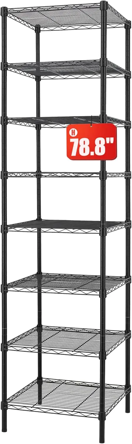 Heavy Duty 8 Tier Wire Shelving, 18x18x78.8 inches 8 Shelves Storage Rack with Thicken Steel Tube,Pantry Shelves for Storage,New