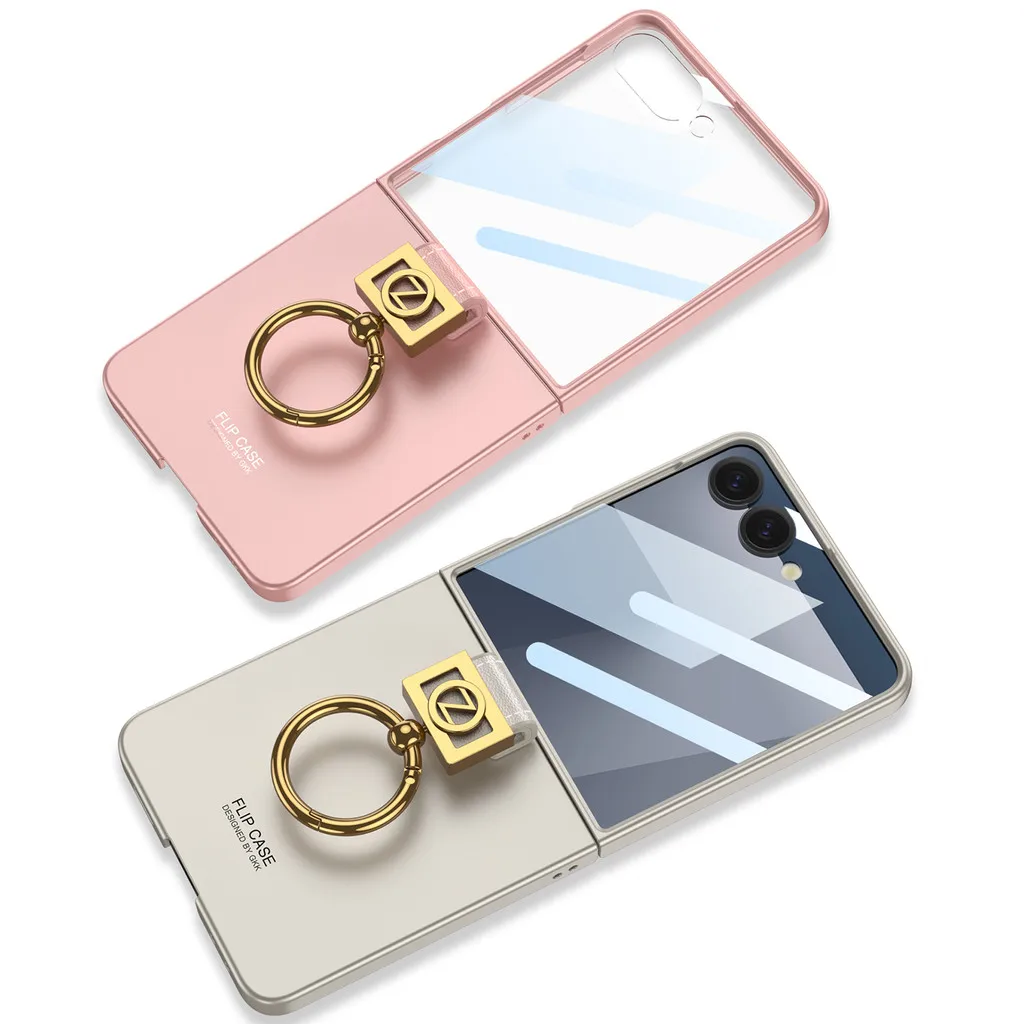 For Samsung Z Flip 7 Case Plating Z Pattern Ring Holder PC Cases for Samsung Galaxy Z Flip7 Flip6 Screen Protector Cover