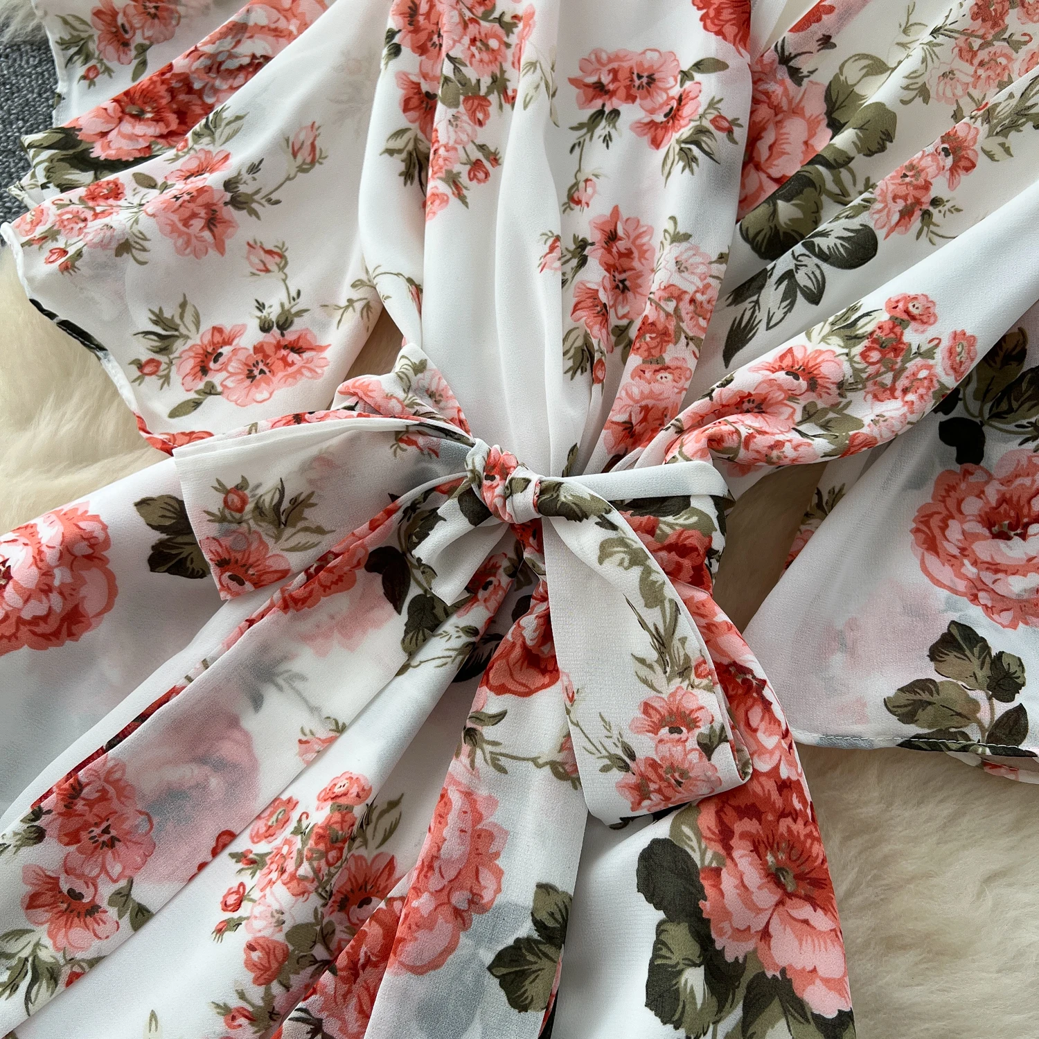 Elegancka sukienka w stylu vintage z dekoltem w serek, asymetryczna, dopasowana, w stylu koreańskim, boho, długa sukienka letnia dla kobiet.