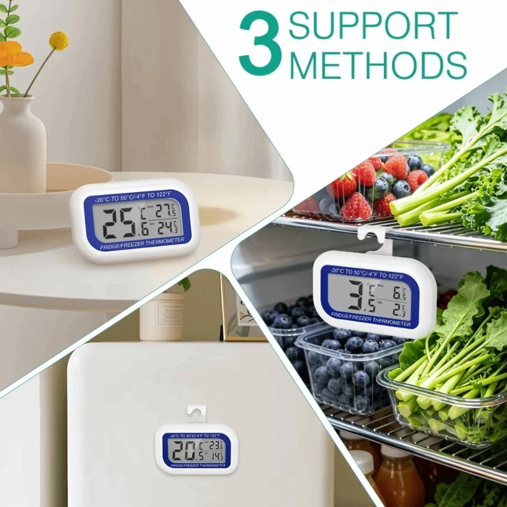 Waterproof Refrigerator Thermometer Magnet Mount Max/Min Record Digital Thermometer Hook Design Digital Display