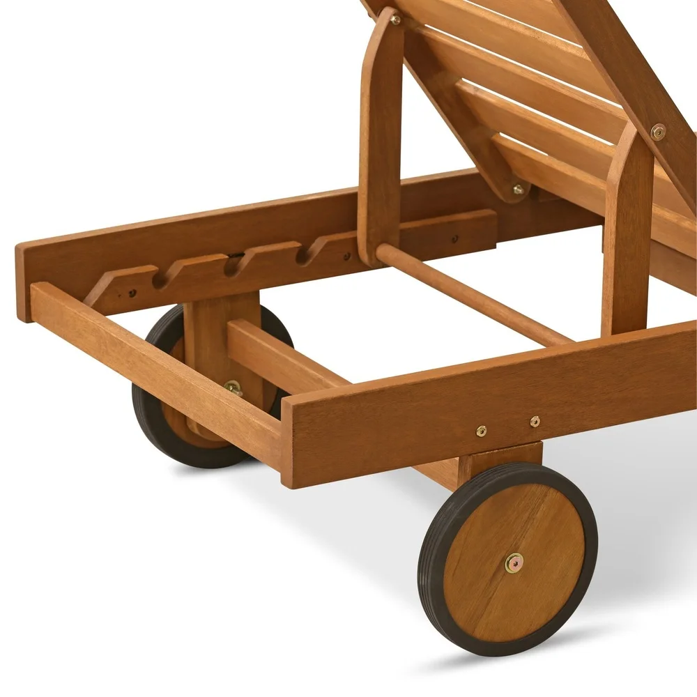 Outdoor-Chaiselounge, malaysische Hartholz-Liege mit Seitentablett, Snacks, Getränke, Entspannung, Innen- und Außenbereich