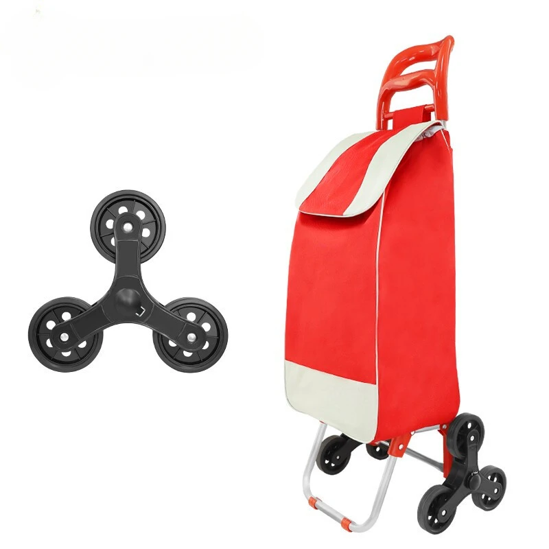 Trolley Bag Folding Cart 6 Wheels Climbs Stairs Transport Shopping Carts Aluminum Alloy with Cloth Bag Storage Organizer