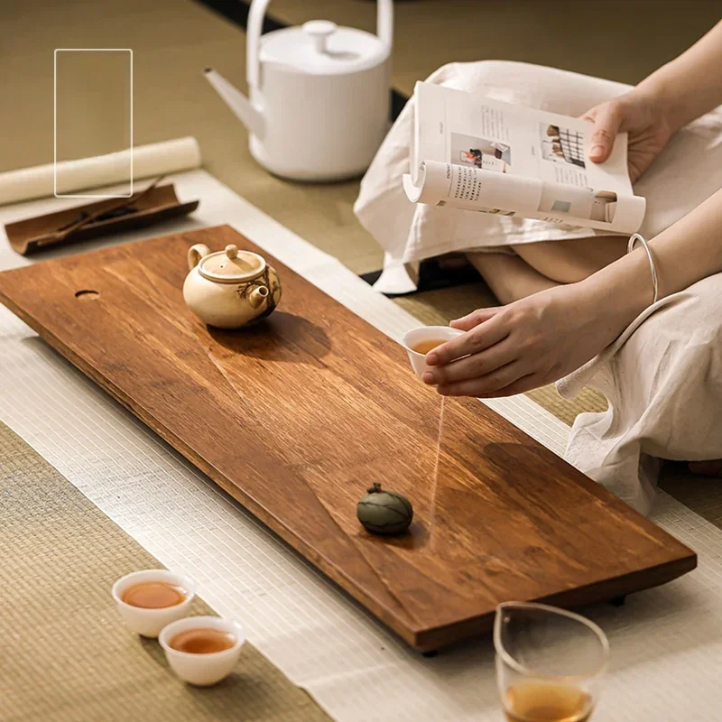 Rectangular Bamboo Tea Set Drainage Japanese Office Chinese Trays Nonslip Modern Restaurant House Furniture