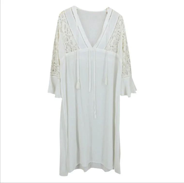 Robe de plage décontractée, longue, blanche, noire, Sexy, tunique, élégante, pour femmes, vêtements de plage, Cover-Up pour costumes de bain