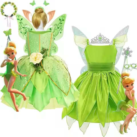 New Girls Fairy Tinker Bell Costume Halloween Carnival Elves Party Cosplay Costume for Green Tinkerbell Princess Fancy Dresses