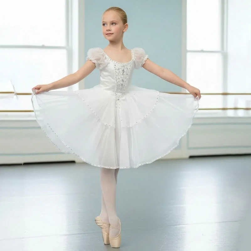 

Kids Romantic Long Ballet Dress Girls Sequins Tassel Modern Dance Tutu Stage Wear Princess Costume for Children
