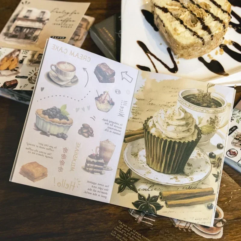 20Sheets materials American PET Sticker Paper Scrapbook cut Latte Coffee Meets bookstore Dessert Baking Handbook 179*117mm