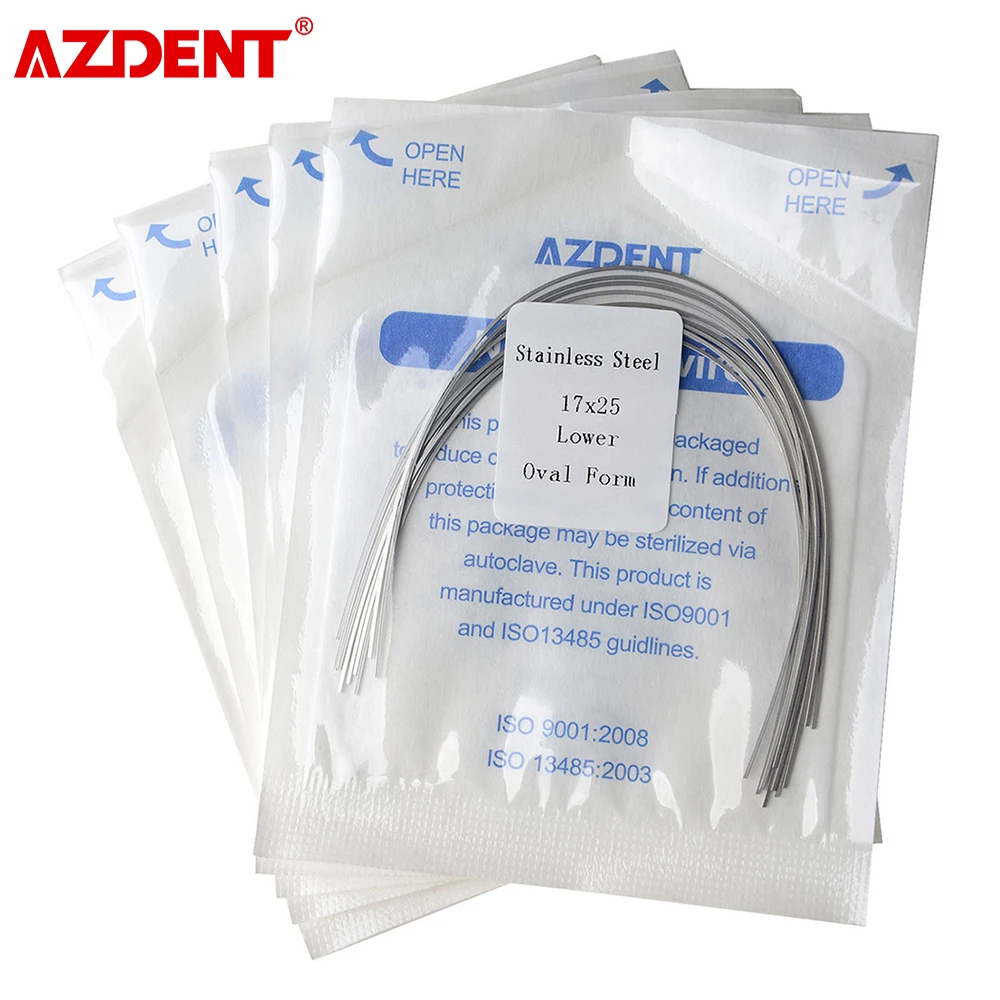 5 Packs AZDENT Dental Orthodontic Arch Wires Stainless Steel Rectangular Shape Ovoid Form 10pcs per Pack