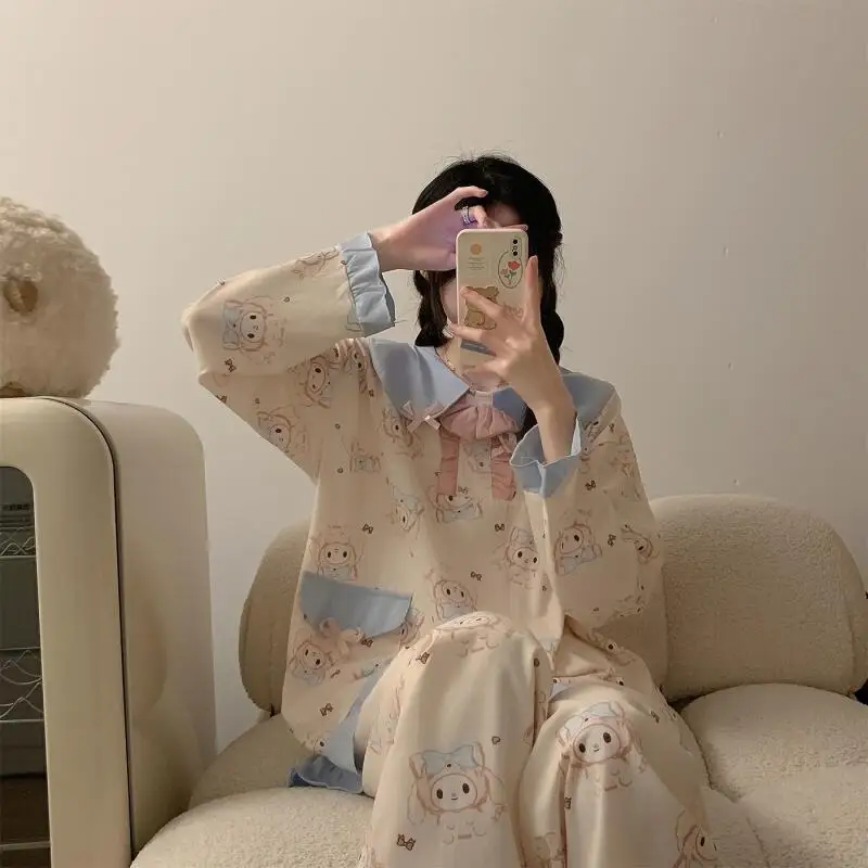 أطقم بيجامات نوم نسائية من سانريو ماي ميلودي كاواي كارتونية للطالبات للربيع والخريف بأكمام طويلة ملابس نوم ملابس منزلية #4