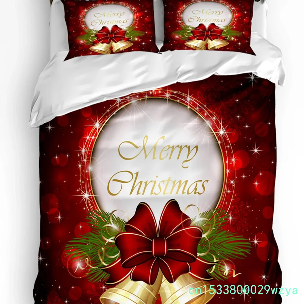 Christmas Bell Bow Duvet Cover Bed Bedding Set For Double Home Textile Quilt Cover Pillowcases Bedroom Bedding Set (No Sheet)