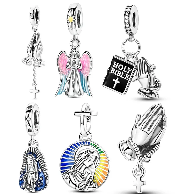 

925 Sterling Silver Charms Bead Praying Hands Pendants Fit Bracelet Women