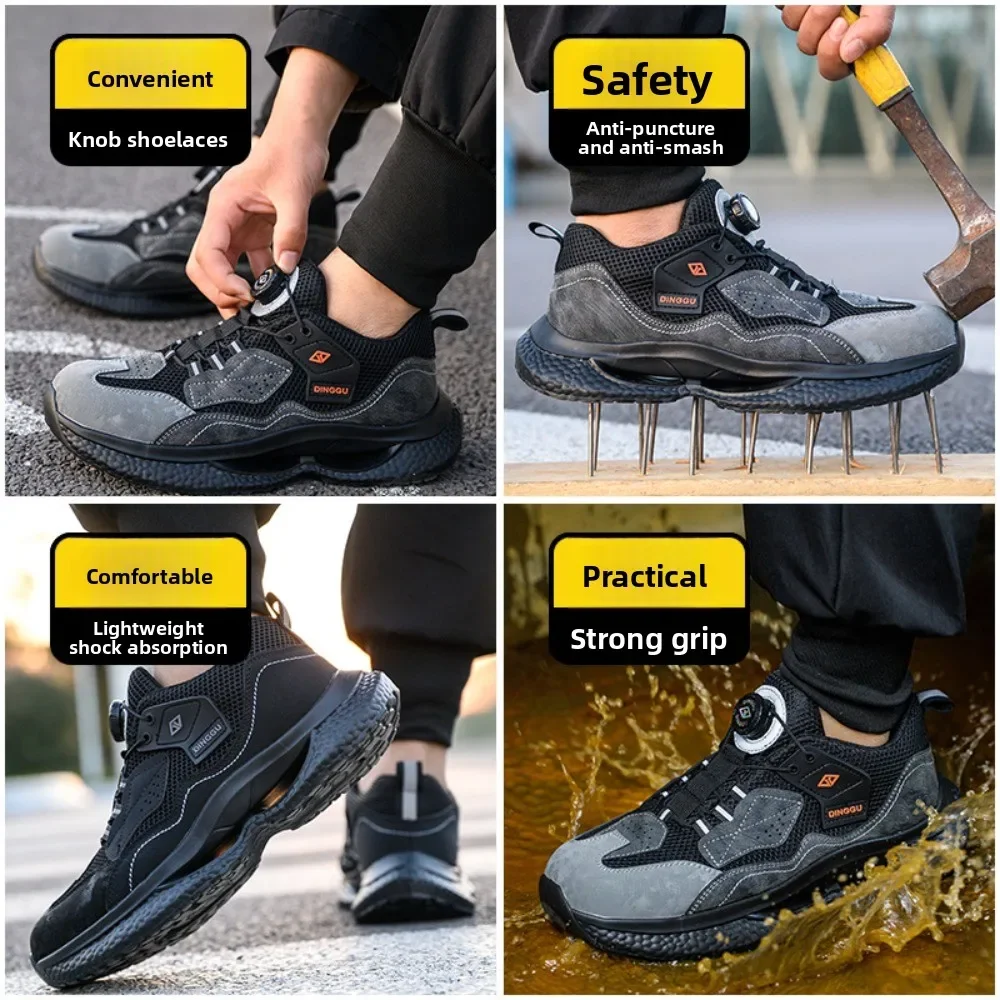 Labor Protection Shoes for Men Breathable All Season Button Lightweight Anti Smashing Anti Piercing Shock-absorbing Work Shoes