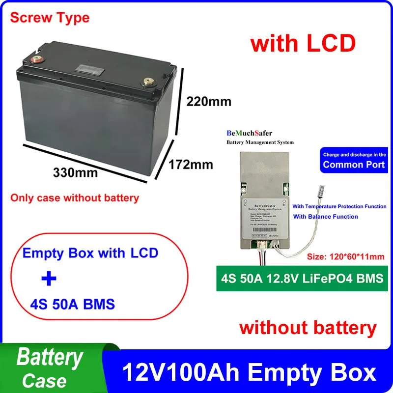 12V100Ah Storage Box Screw Type Fit 90pcs 32650 32700 Cells Battery Case For NCM LiFePO4 12V 12.8V 100Ah 120Ah 24V 48V Battery