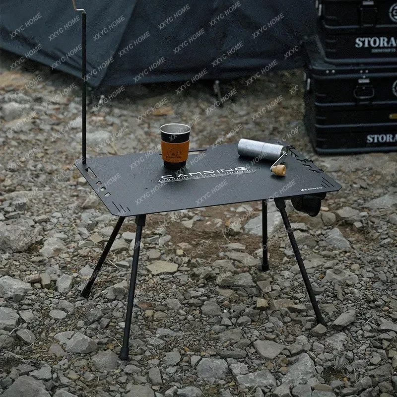 Aluminum Alloy Folding Table with 2 Lamp Stands Camping Portable Lightweight Picnic Table Outdoor Tables Furniture Tourist Table