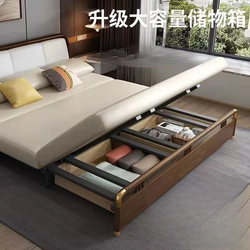dual-purpose small apartment living room single and double three-person solid wood folding storage sofa bed dual-purpose