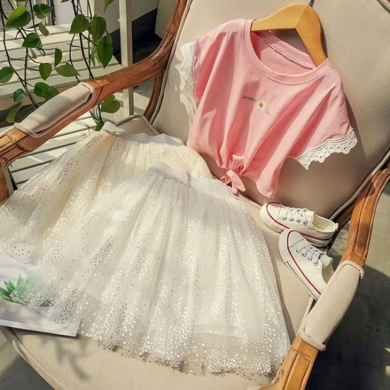 Girls' Pleated Mesh Skirt 2026 Spring Summer Starry Design Fluffy Short Slimming Cute Baby Party Wear Lightweight​