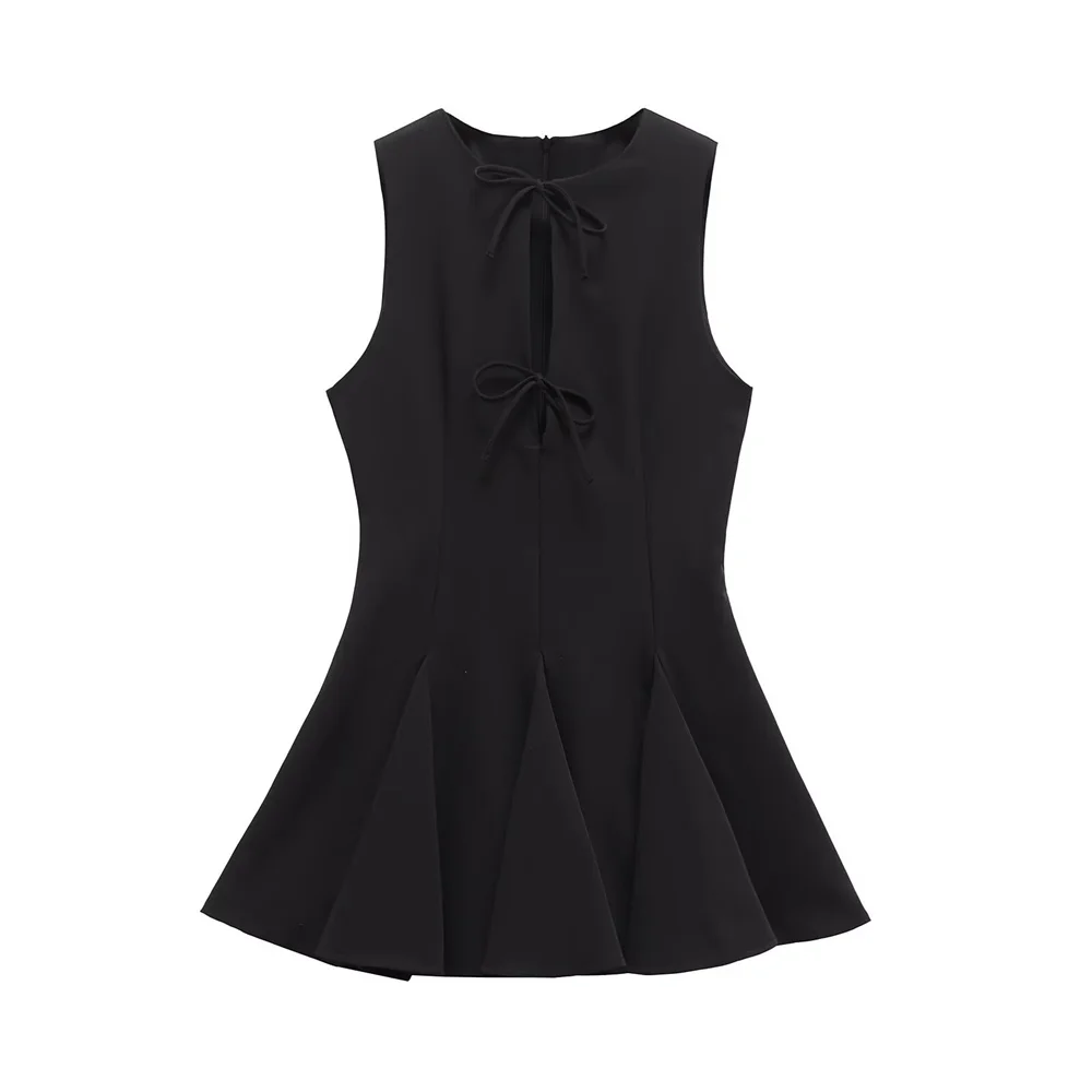 Frühling und Sommer, neuer Damenbekleidungsstil, schlankmachendes und hochwertiges französisches kurzes Tank-Top-Kleid mit breiter Schleife und Dekoration