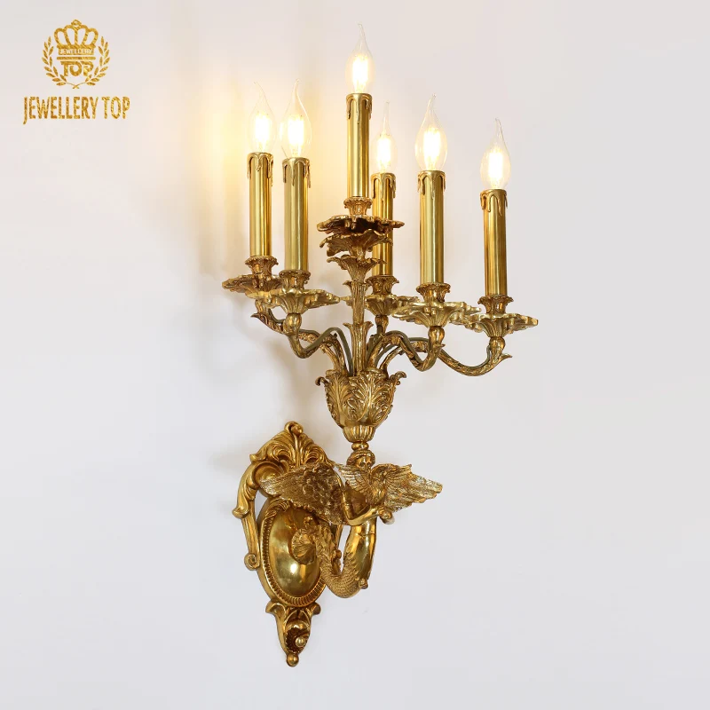 

Jewellerytop Baroque Decorative 5 Lights Brass Sconce Candle Holder Mermaid Wall Lamp Luxury Gold Wall Light Sconces