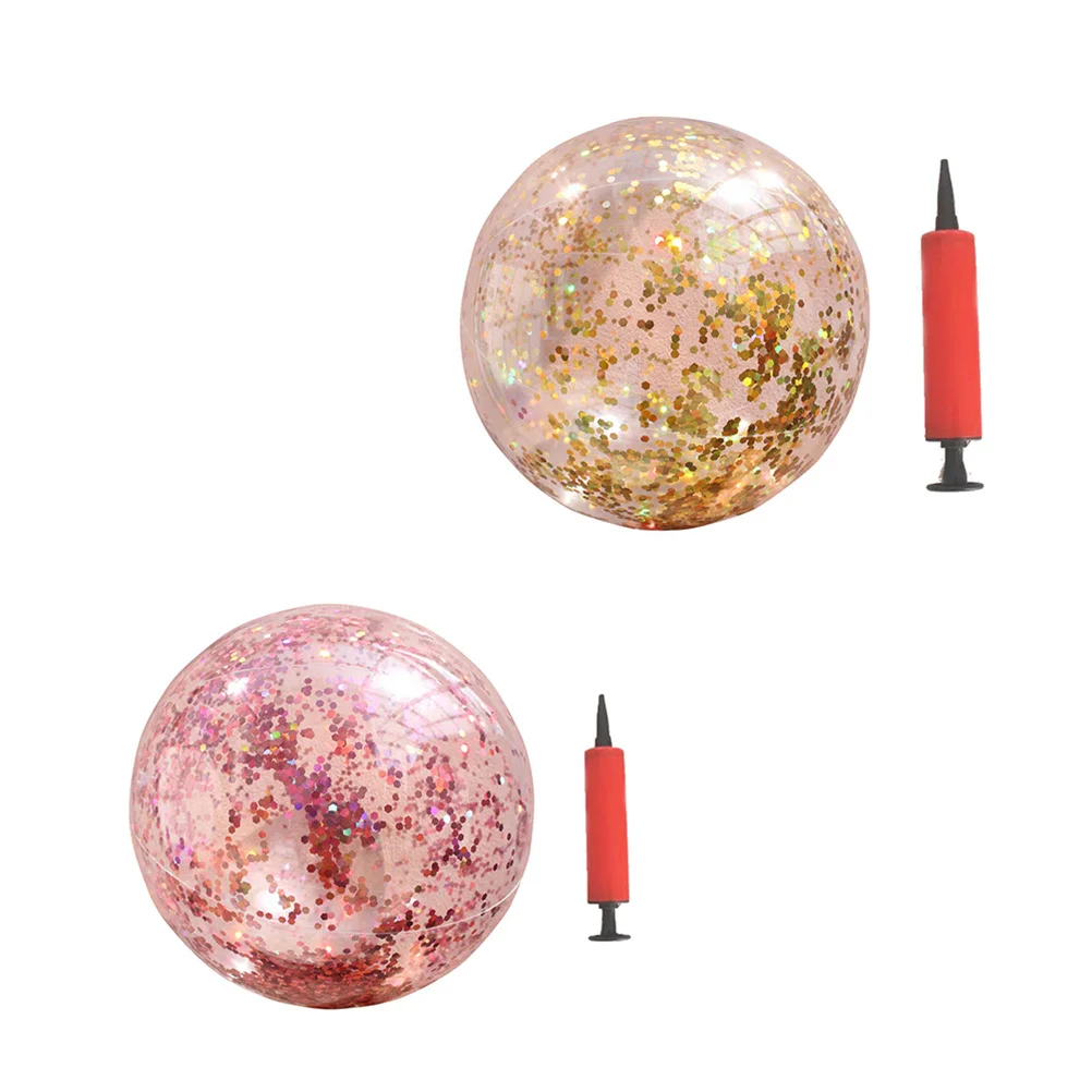

2Pcs Inflatable Sequin Beach Balls Luxury Gold Rose Gold Round Transparent PVC Glitter Ball Water Pool Play Pump Included