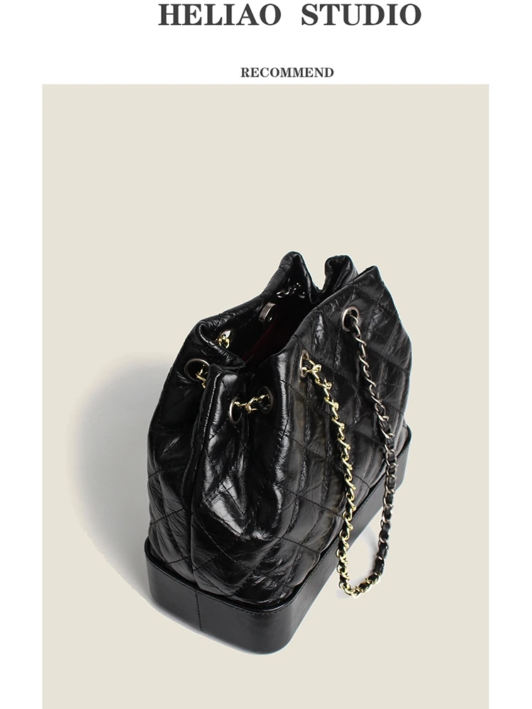 

Heliao Large Capaci Leather Buet Bag Women's Bapa Traveling Chain Pattern Double oulder Bag Casual Handbag