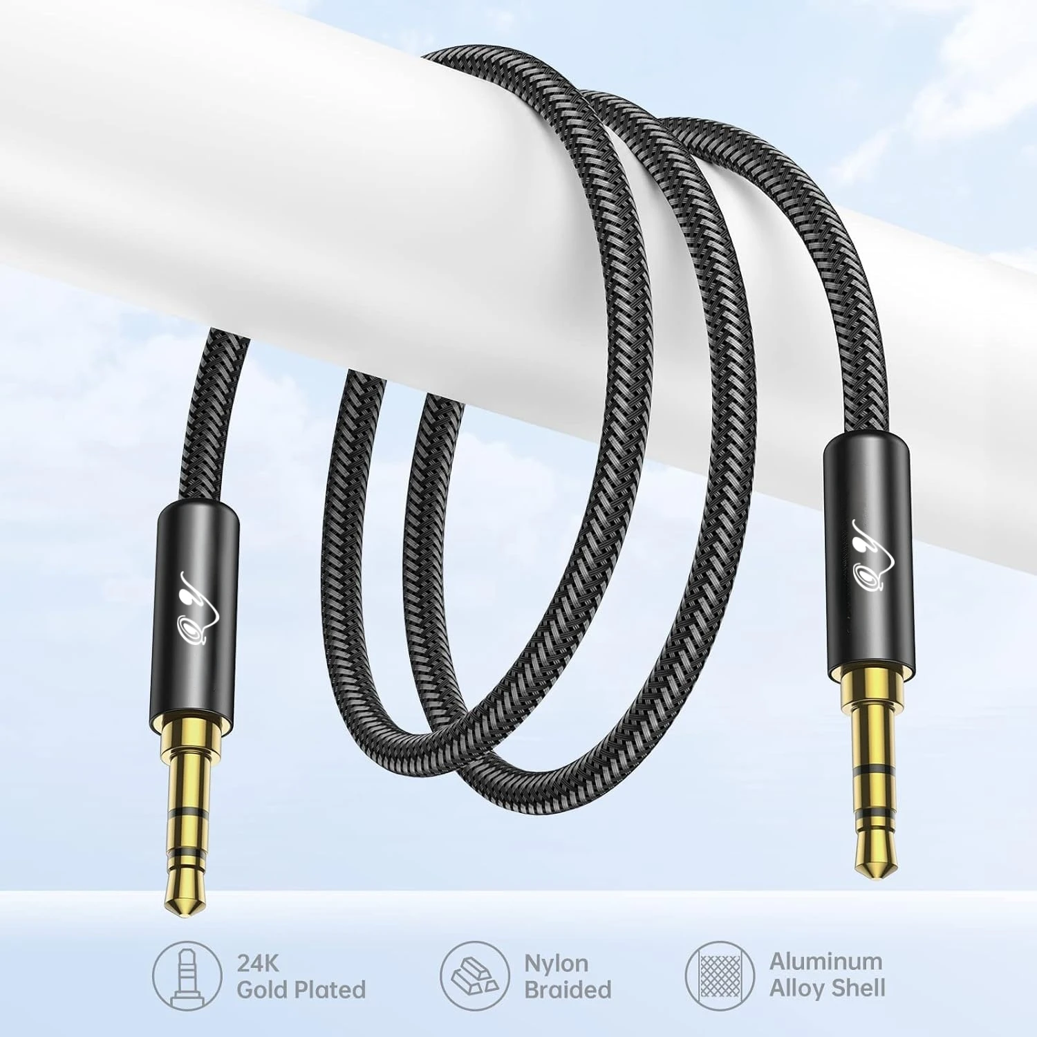 3.5mm TRRS AUX Audio Cable, Male to Male 4-Pole Stereo Cord with Microphone Support, Gold-Plated Plug, Braided Durable Jacket