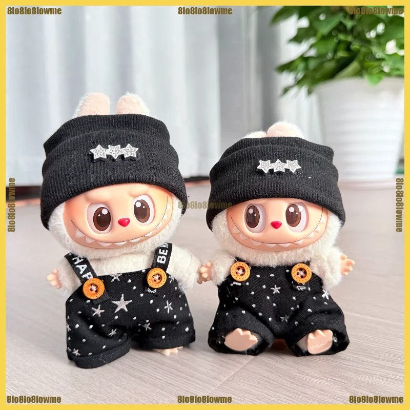 Vêtements Labubu mignons, chapeau tricoté étoile de dessin animé, ceinture ciel étoilé, ensemble pantalon, Mini vêtements de poupée en peluche, accessoires de poupée à la mode