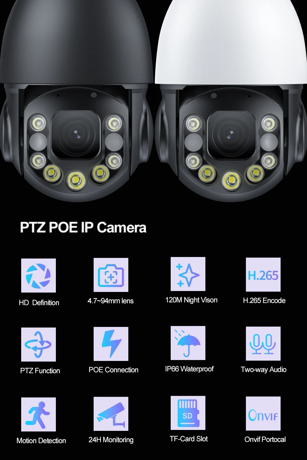 Câmera IP ao ar livre Auto Tracking POE, Speed Dome PTZ, Zoom 30x, IR, 5MP