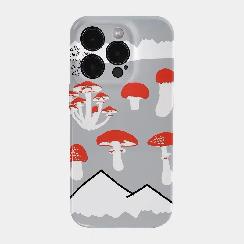 

Grey Mushroom Garden Cartoon Phone Case for IPHONE 17 Air 16E 15 PROMAX 14 Plus 13 12 MINI 11 PRO 16Plus XR Acrylic Phone Cover