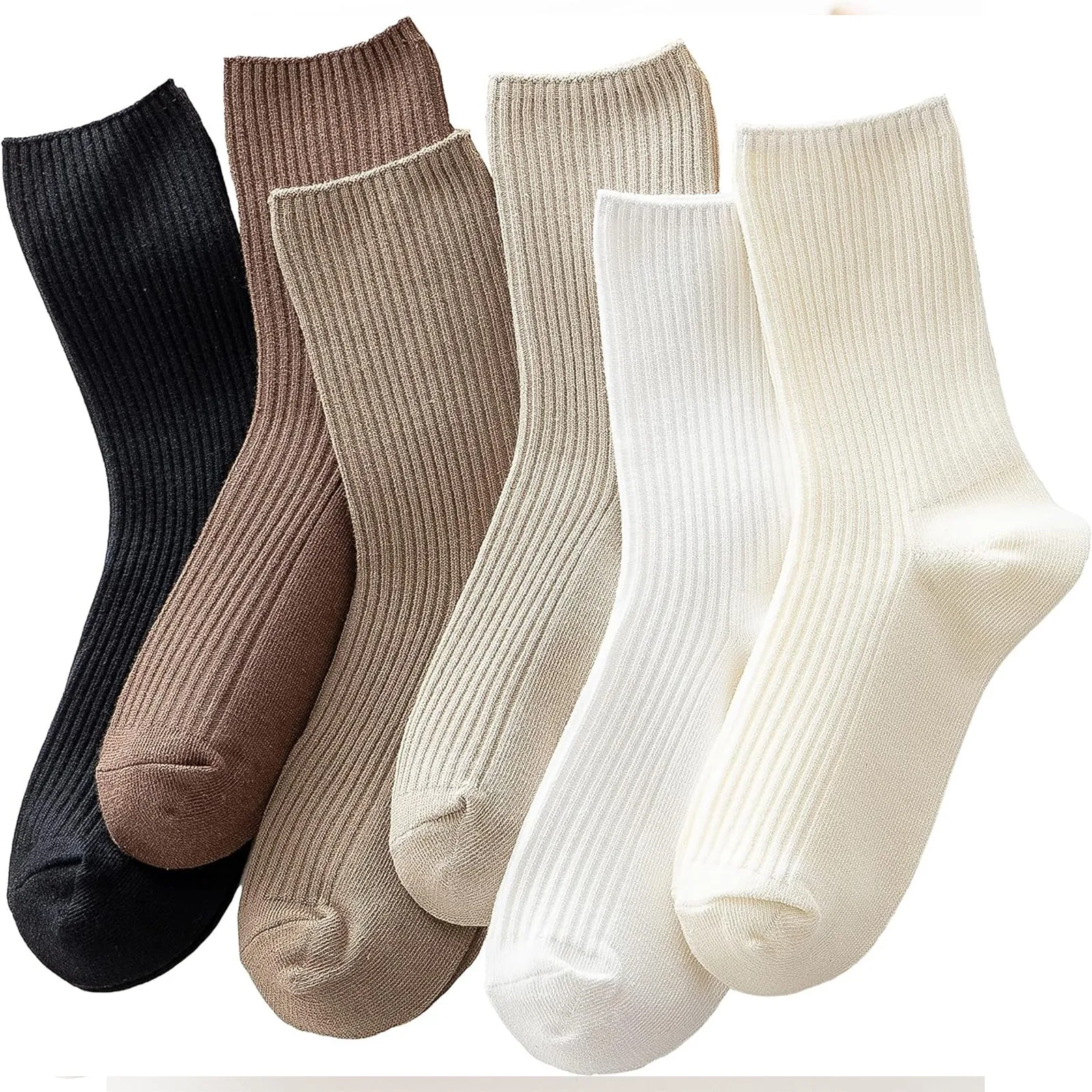

6 Pairs Women Socks Cotton Retro Crew Tube Solid Color Winter Fashion Hajuruku Socks Set Quality Loose Korea Long Cute