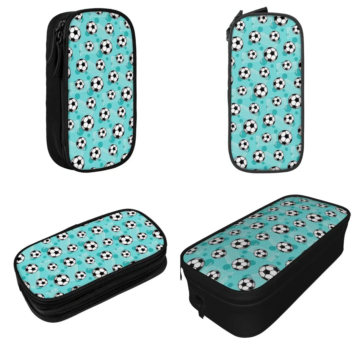 Teal Soccer Ball Goal Teal Pattern Pencil Cases Classic Football Pen Box Bags Girl Boy School Supplies Zipper Pencilcases