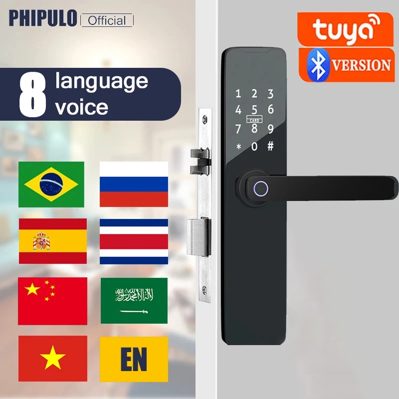 PHIPULO Tuya Digital Electronic Lock 6085 Mortise Smart Door Lock Smart Home Wooden Door Lock Biometric Fingerprint Lock