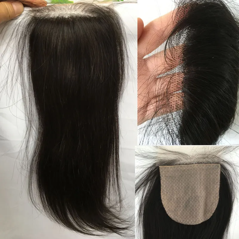 Silk Base 4x4IN Lace Closures Brazilian Virgin Human Hair Silk Straight Natural Black Color Free Part Frontal Hairpiece for Wome