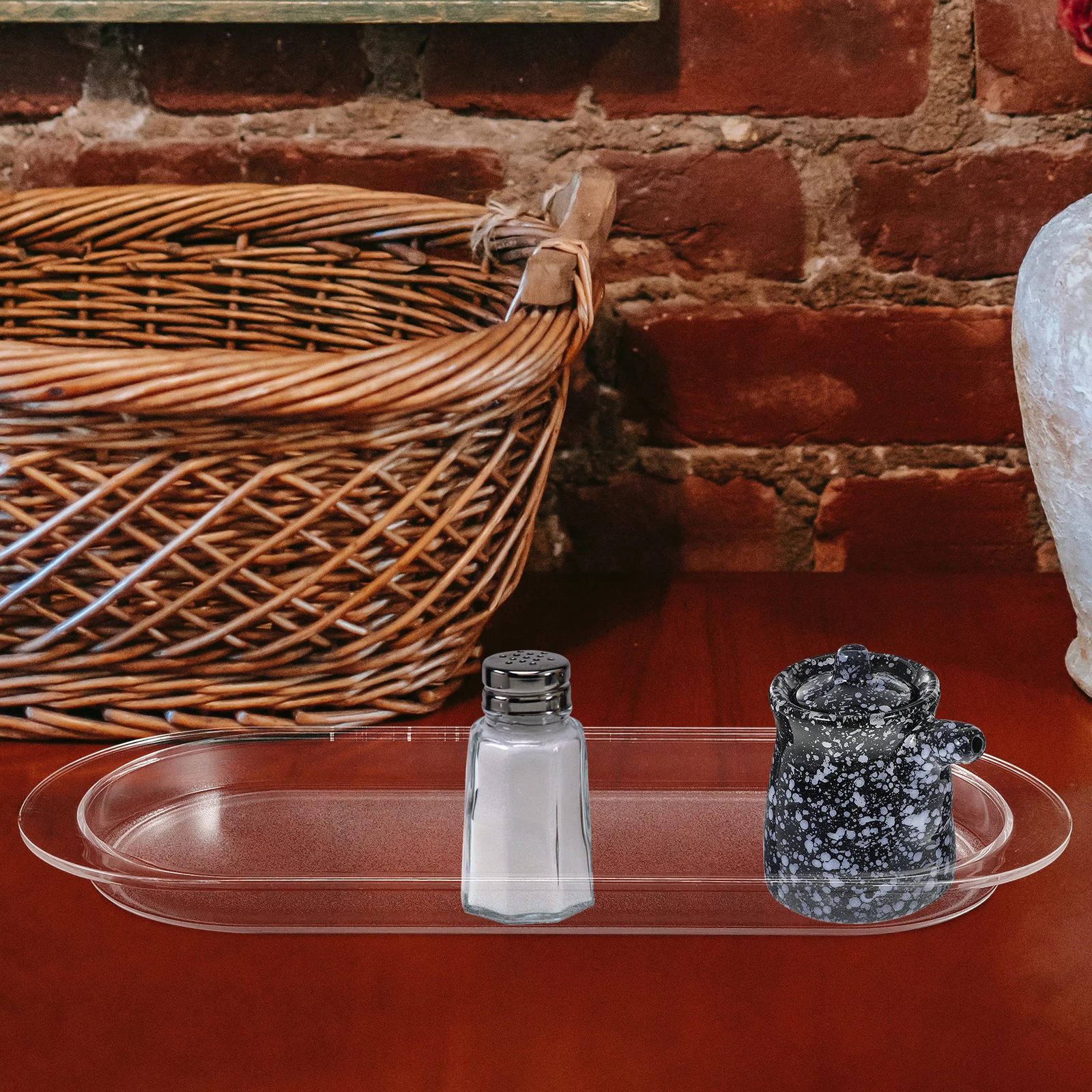 

Acrylic Tray Seasoning Jar Desktop Spice Trays Racks Storage Condiment Containers Oval Serving