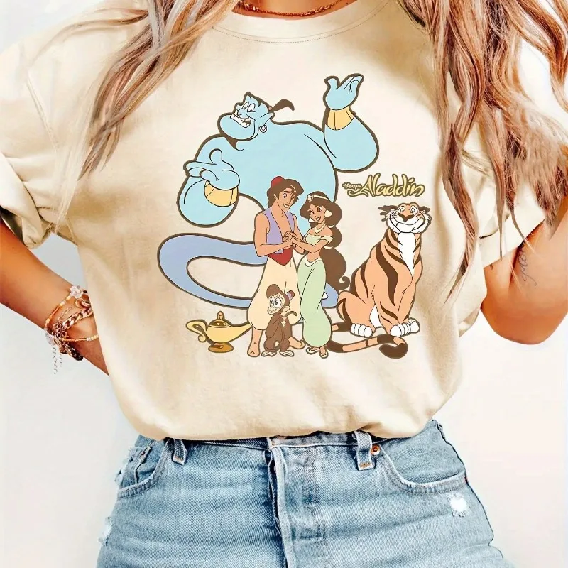 تي شيرت ديزني علاء الدين ماجيك لامب الأميرة ياسمين والأمير للسيدات من القطن الخالص ملابس غير رسمية جديدة للشارع للرجال والنساء #3