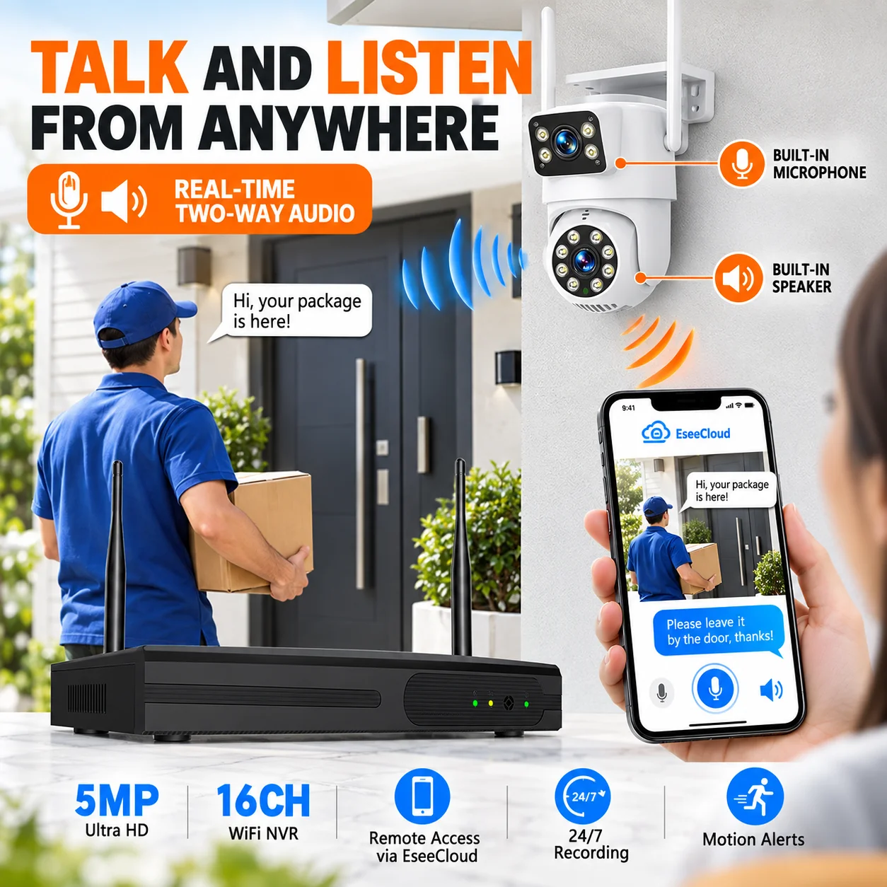 16CH 8MP 4K Dual Lens Wireless Wifi PTZ Camera Security System CCTV Video Surveillance Kit NVR Outdoor Two-Way Audio AI Tracking