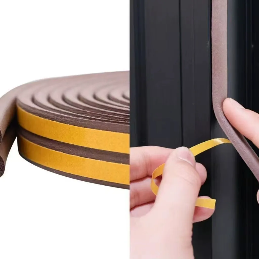 Self-Adhesive D-Type Weather Stripping (9x6mm) Mesh-Backed Soundproofing Seal for Windows Wooden Doors Cutting
